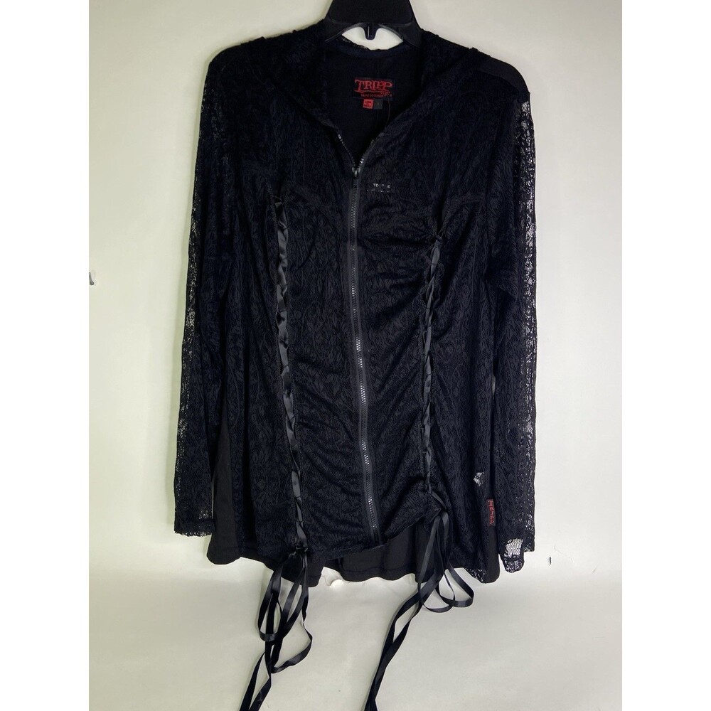 Tripp NYC Black Lace Up Corset Style Zip Hoodie Womens Plus Size 1 1X Goth Emo
